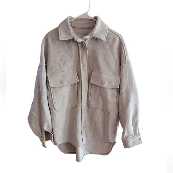 Stradivarius Bone Heavy Button Down Shirt Jacket - Picture 1 of 7